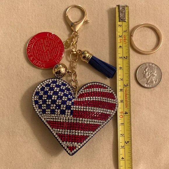 Louis Vuitton Upcycled Patriotic Flag Heart Charm Purse Charm/Keychain NWOT - Picture 8 of 9